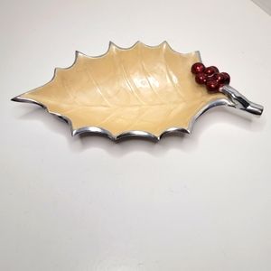 Julia Knight Holly Sprig Sauce Bowl Dish with Berries Signed Made in India